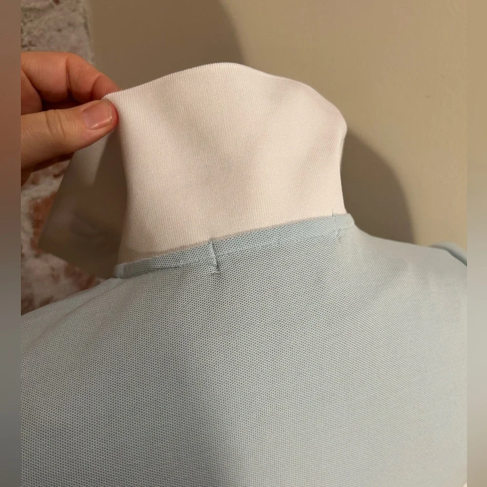 Grace Chow powder blue short sleeve mini shirt dress collared 3D wings Small - Picture 10 of 14